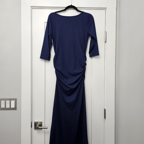 Mother Bee Maternity | Navy Ruched Scoop Neck Maternity Maxi Dress Size Small - Picture 8 of 8